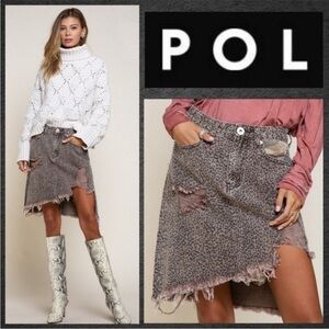 #10)  POL Asymmetrical Leopard Print Skirt